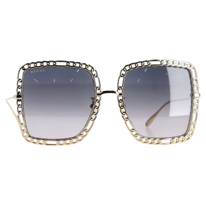 Gucci Tinted Square-Frame Chain Detail Sunglasses in Gold Metal - Barde