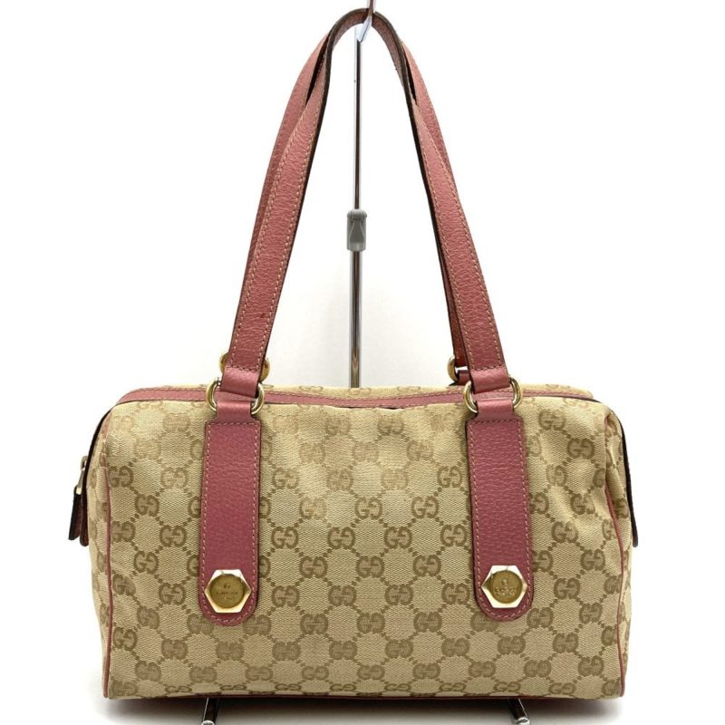 Gucci Gg Canvas  Gg Canvas Leather Boston Bag Handbag (Pre-Owned) - Barde