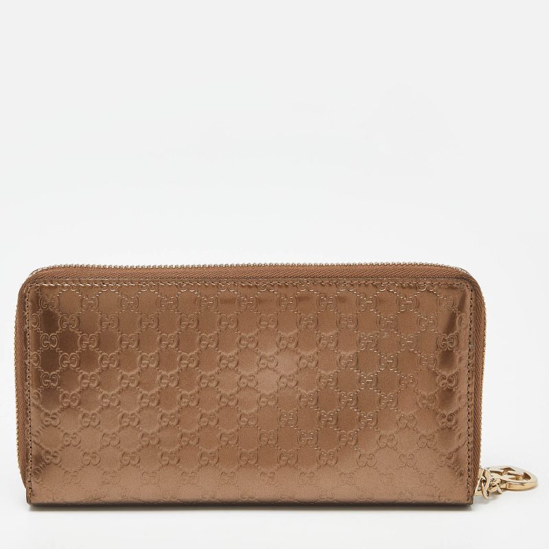Gucci Bronze Guccissima Patent Leather Zip Around Wallet - Barde - Image 3