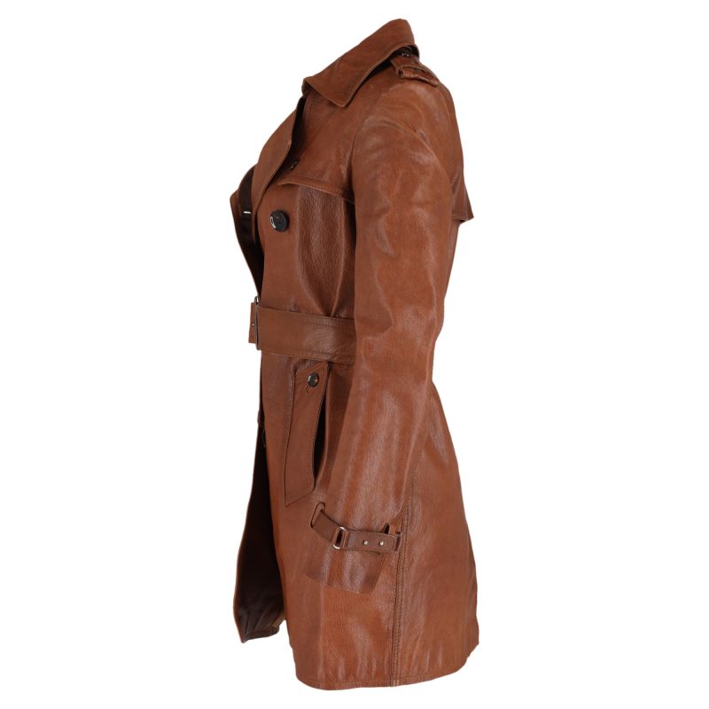 Gucci Vintage Double-Breasted Mini Trench Coat in Tan Leather - Barde - Image 2