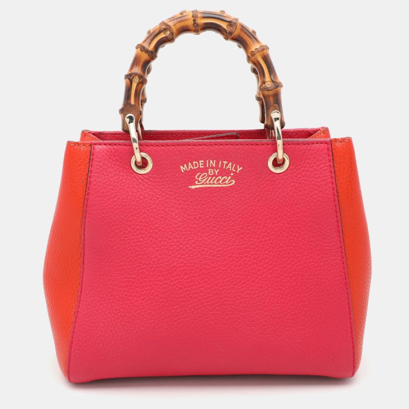 Gucci Pink/orange Leather Mini Bamboo Tote - Barde