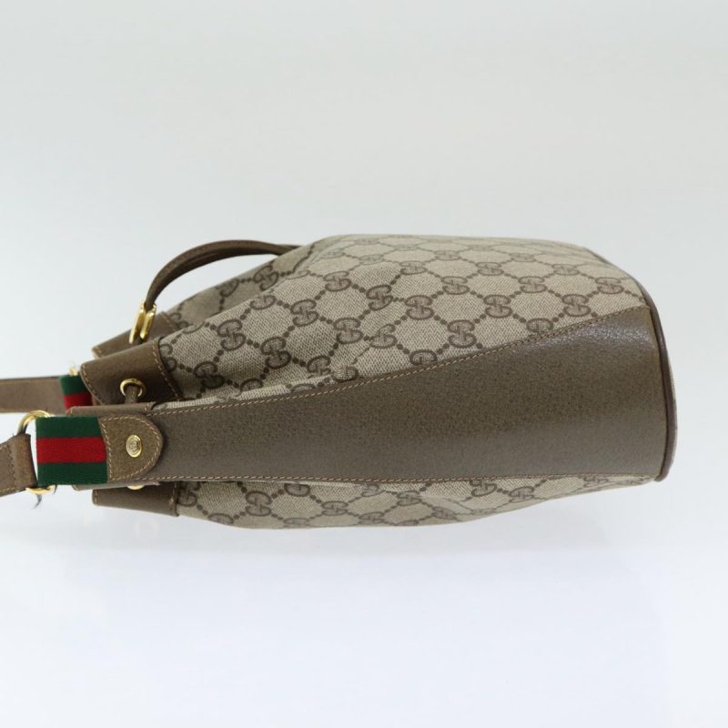 Gucci Gg Canvas Web Sherry Line Shoulder Bag Pvc Leather Beige Green - Barde - Image 3