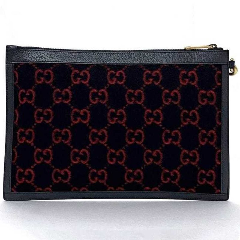 Gucci Navy  Color Wool Leather Clutch Bag Handbag (Pre-Owned) - Barde - Image 4