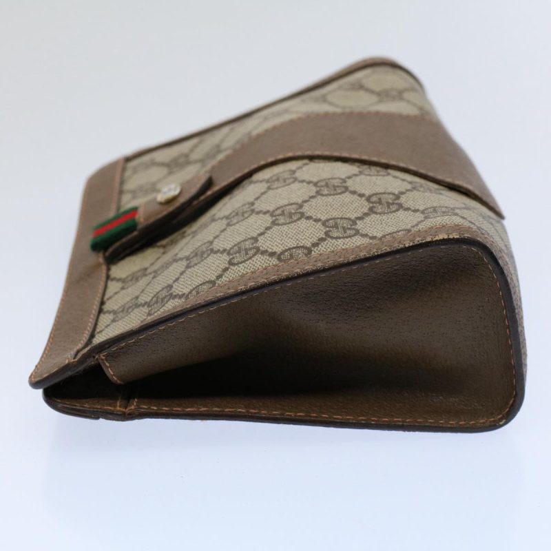 Gucci GG Canvas Web Sherry Line Clutch Bag PVC Leather Beige Red - Barde - Image 3