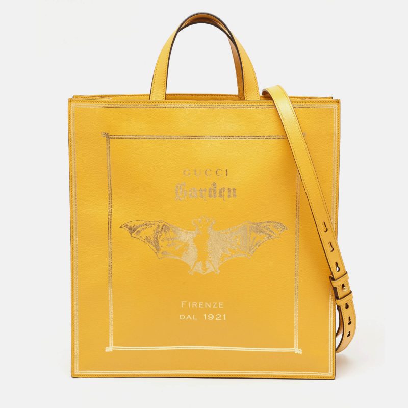 Gucci Mustard Leather Garden Bat Vertical Shopping Tote - Barde