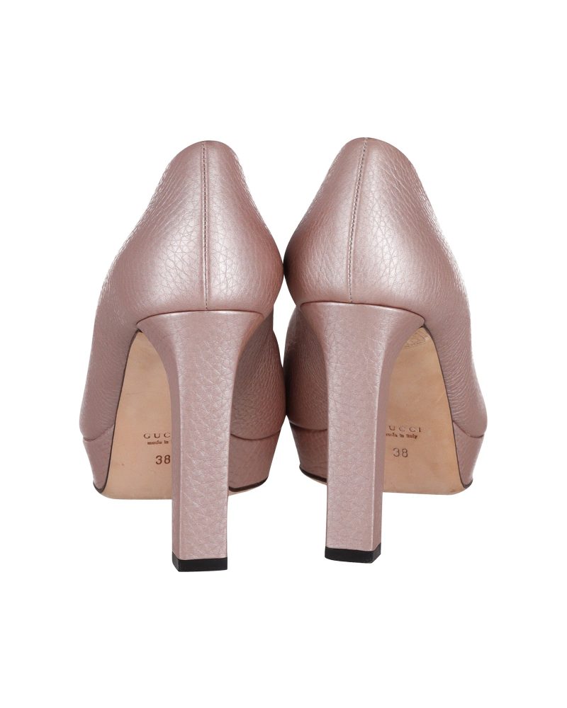 Gucci Horsebit Peep Toe Platform Pumps in Pink Leather - Barde - Image 4