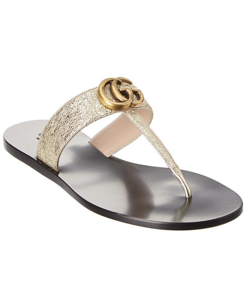 Gucci Double G Metallic Leather Sandal - Barde