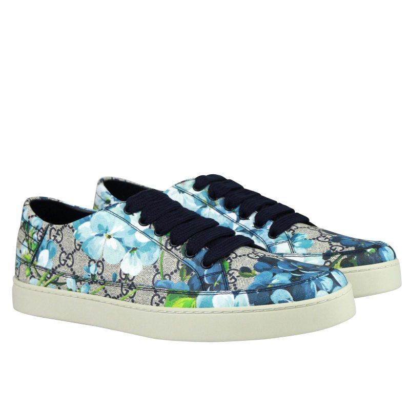 Gucci Men's Bloom Flower Print blue Supreme GG Canvas Sneaker Shoes - Barde - Image 4