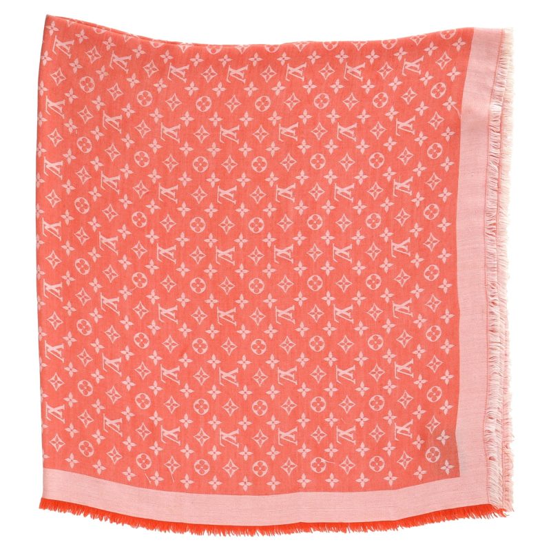 Louis Vuitton Monogram Shawl Scarf in Orange Silk - Barde - Image 2