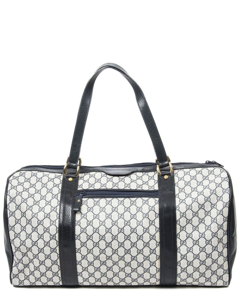 Gucci Beige & Navy Blue GG Supreme Canvas Large Travel Boston Bag ( - Barde - Image 2