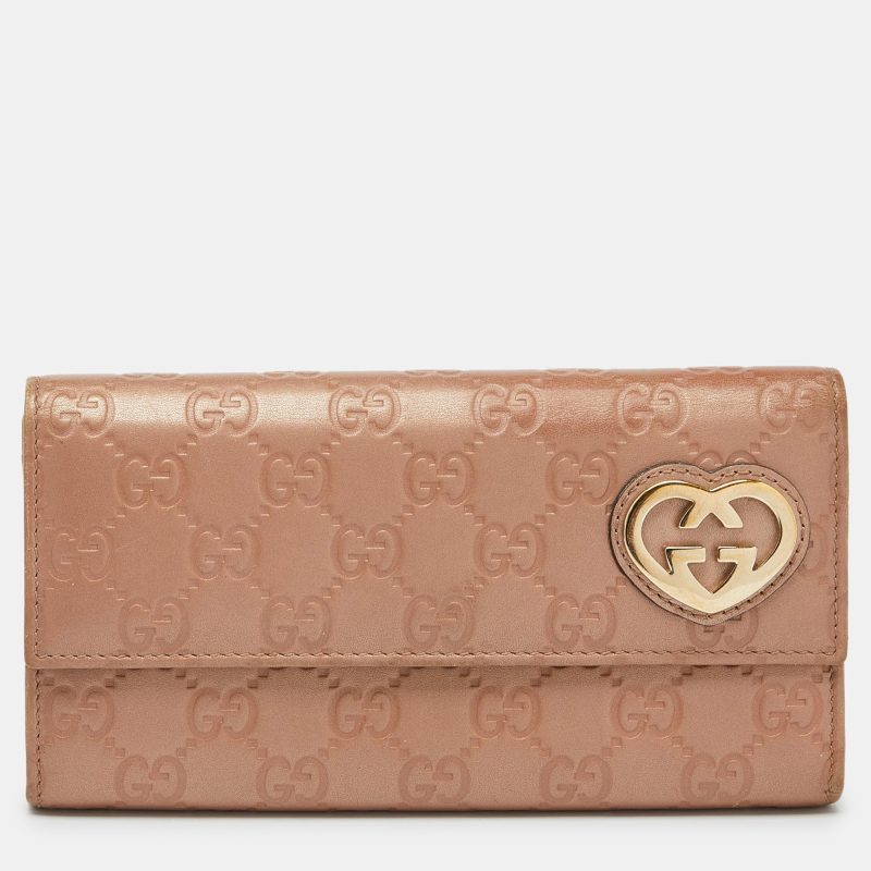 Gucci Metallic Peach Guccissima Leather Flap Continental Wallet - Barde