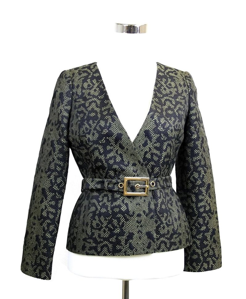 Gucci Women's  Cotton Silk Acrylic Print Belt Runway Blazer Jacket - Barde