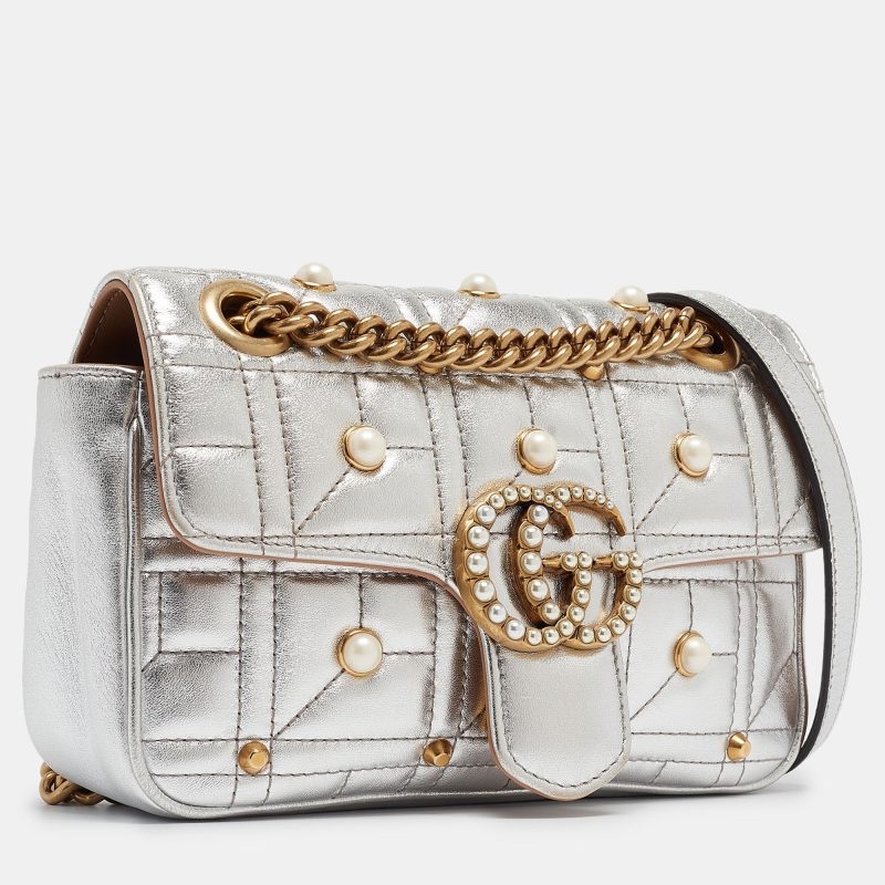 Gucci  Matelassé Leather Mini Gg Marmont Pearl Shoulder Bag - Barde - Image 2