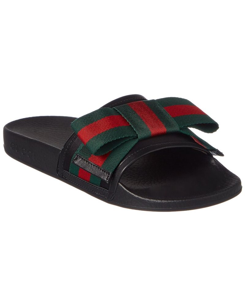 Gucci Web Bow Satin & Rubber Slide - Barde