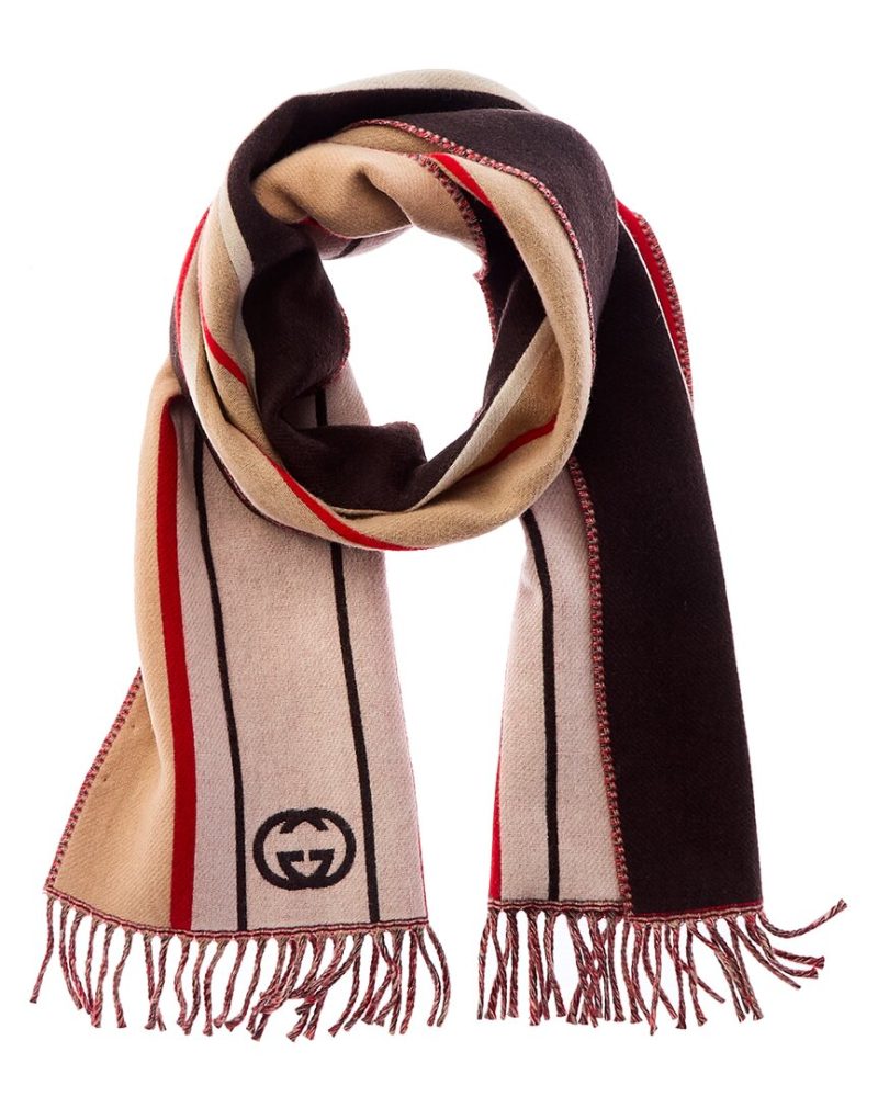 Gucci Interlocking G Striped Fringed Wool & Cashmere-Blend Scarf - Barde