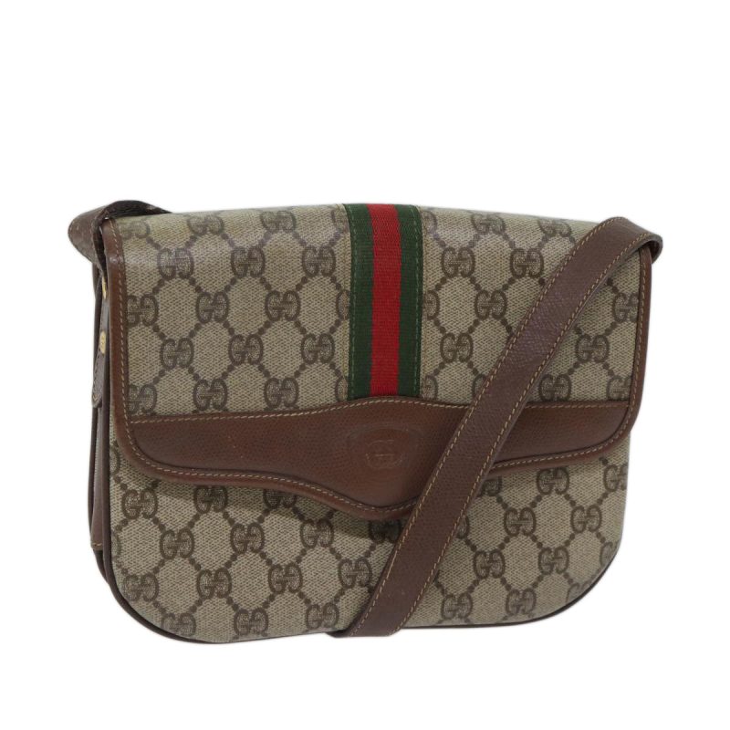 Gucci Gg Supreme Web Sherry Line Shoulder Bag Pvc Beige Red - Barde