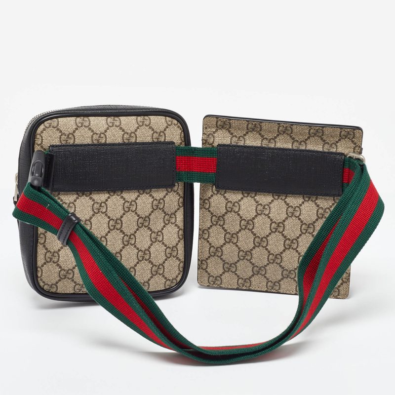 Gucci Black/beige Gg Supreme Canvas And Leather Double Belt Bag - Barde - Image 3