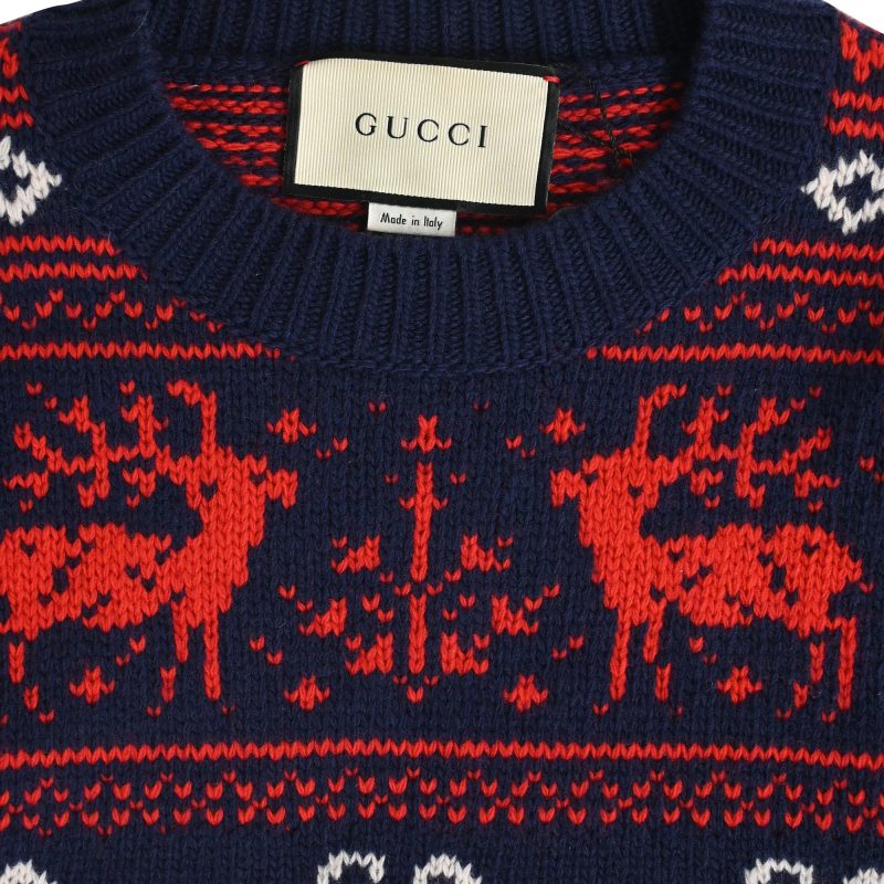 Gucci GG and Reindeer Print Crewneck Sweater in Multicolor Wool - Barde - Image 5