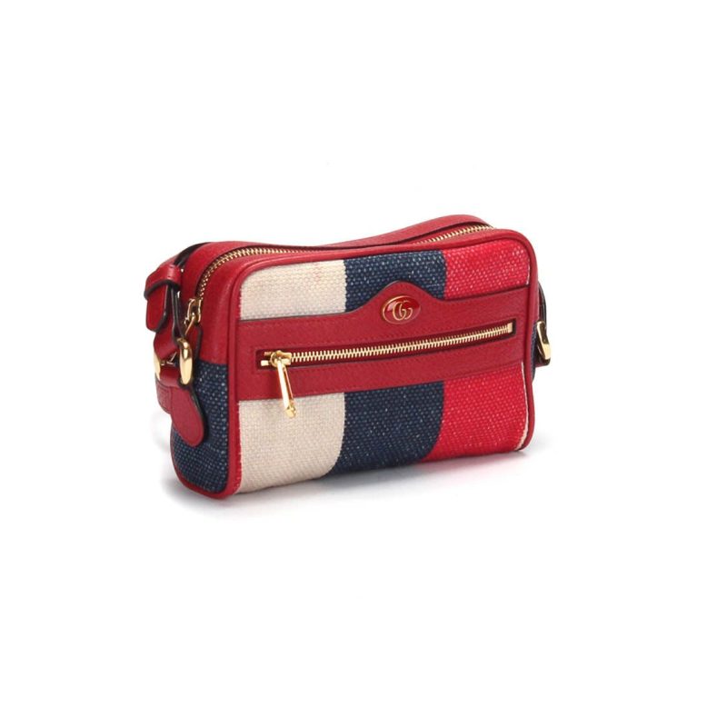 Gucci Mini Sylvie Stripe Ophidia Crossbody Bag in red canvas - Barde - Image 3