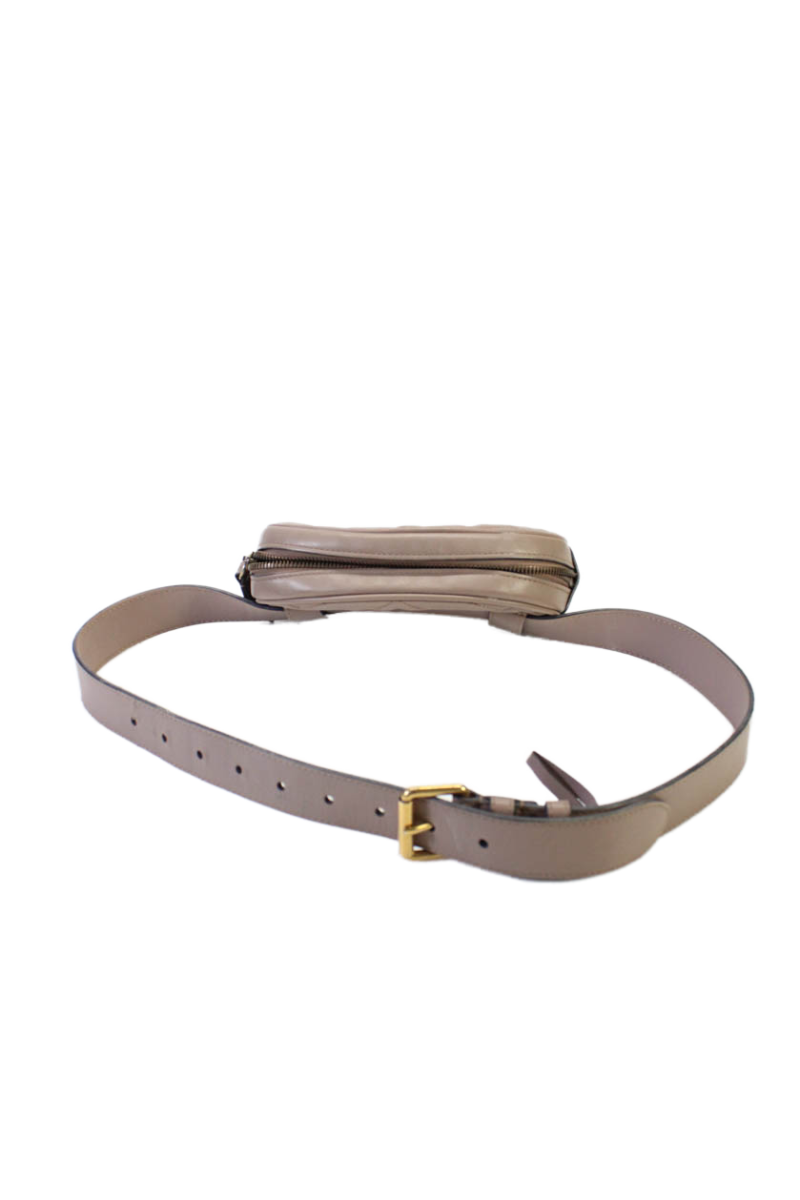 Gucci Womens Taupe Brown Leather Zip GG Marmont Small Belt Bag Handbag - Barde - Image 2