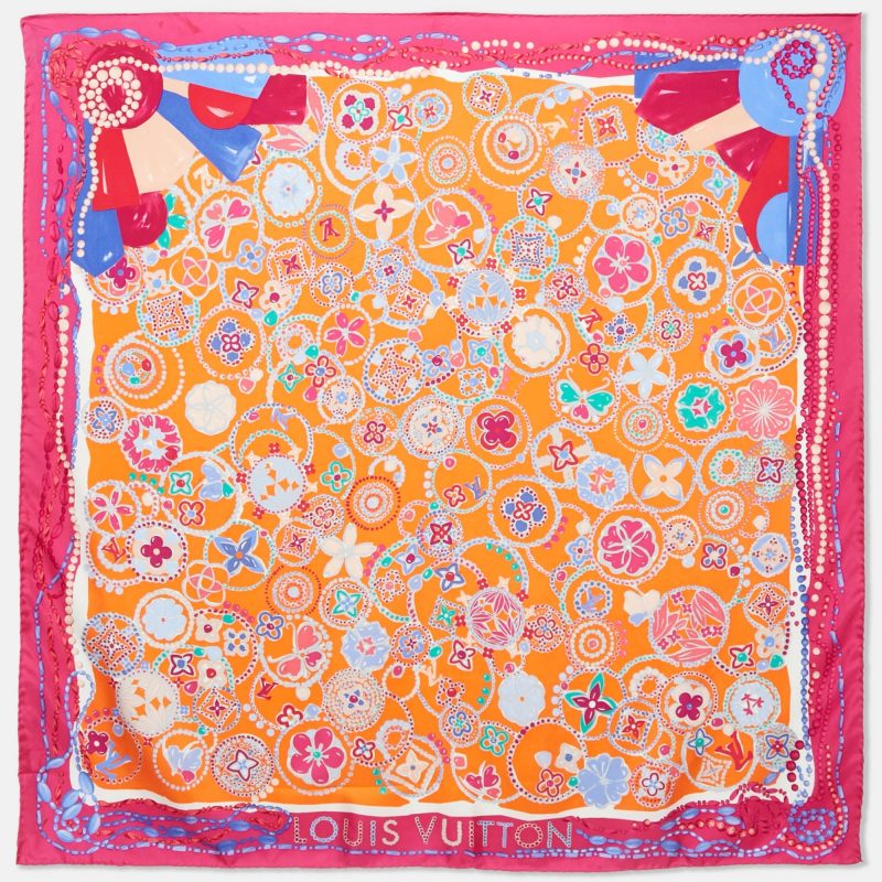 Louis Vuitton Orange/pink Printed Silk Square Scarf - Barde