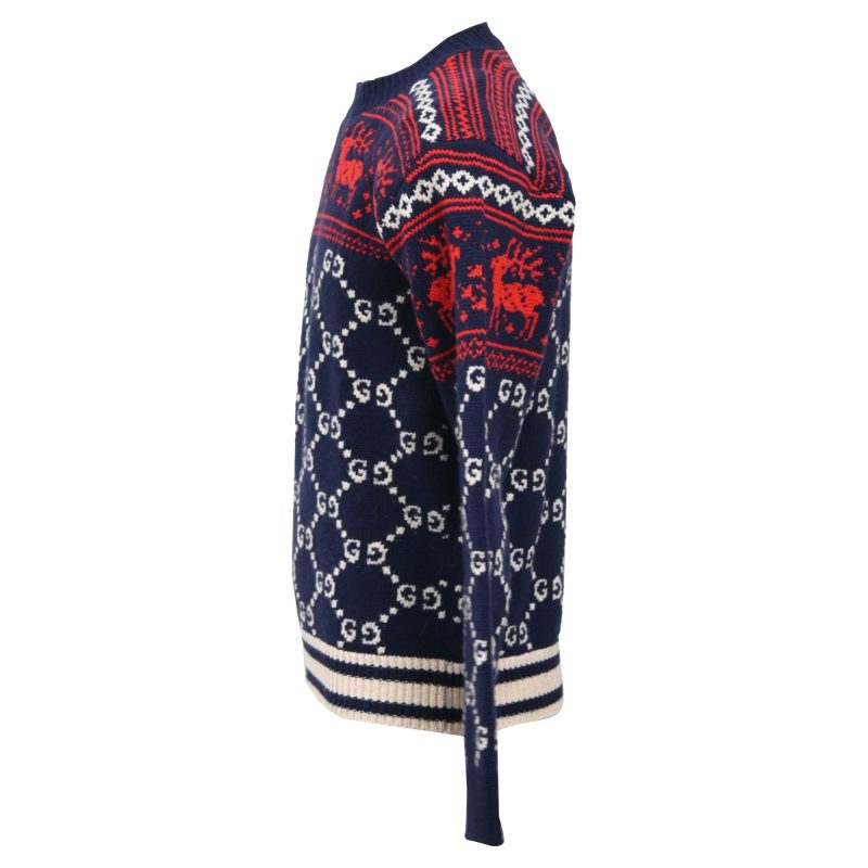 Gucci GG and Reindeer Print Crewneck Sweater in Multicolor Wool - Barde - Image 2