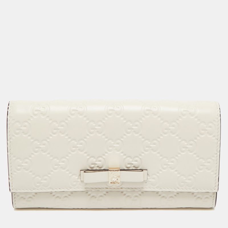 Gucci Off White Guccissima Leather Bow Continental Wallet - Barde