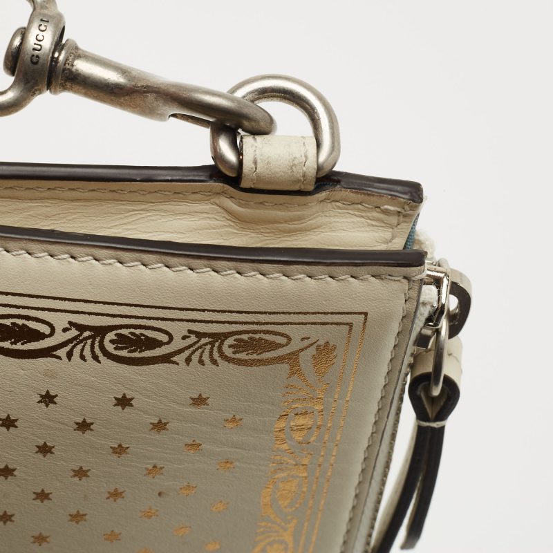 Gucci Off White/gold Leather Guccy Zip Wristlet Pouch - Barde - Image 6