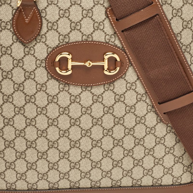 Gucci Brown/beige Gg Supreme Canvas And Leather Horsebit 1955 Duffel Bag - Barde - Image 6