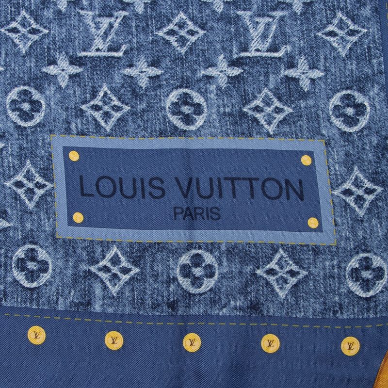 Louis Vuitton Silk Monogram Denim Bandana 90cm Scarf - Barde - Image 4