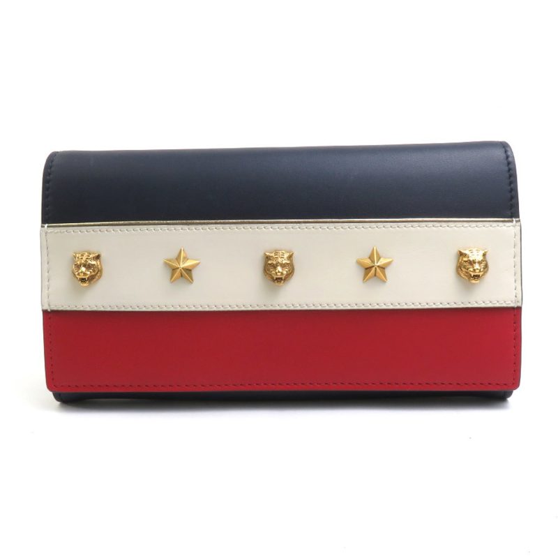 Gucci Navy Off-  Color Leather Long Wallet (Bi-Fold) (Pre-Owned) - Barde
