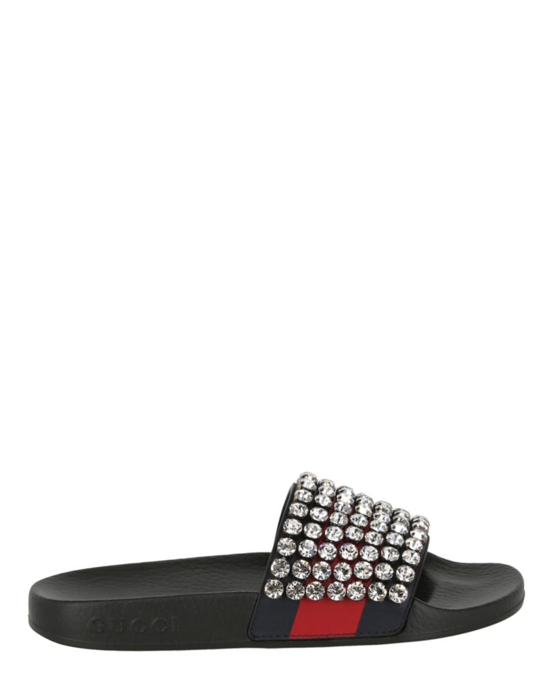 Gucci Crystal-Embellished Web Slides - Barde - Image 3