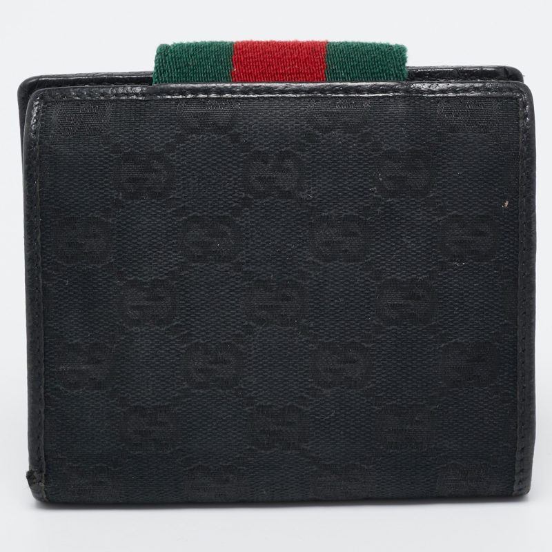 Gucci Black Gg Canvas And Leather Web Flap French Wallet - Barde - Image 3
