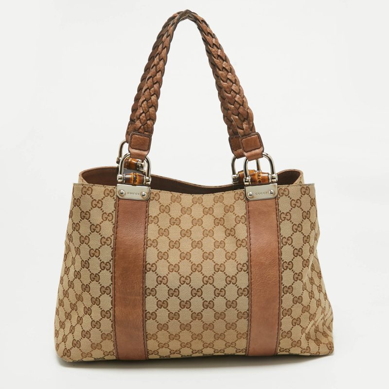 Gucci Beige/brown Gg Canvas And Leather Medium Bamboo Bar Tote - Barde - Image 3