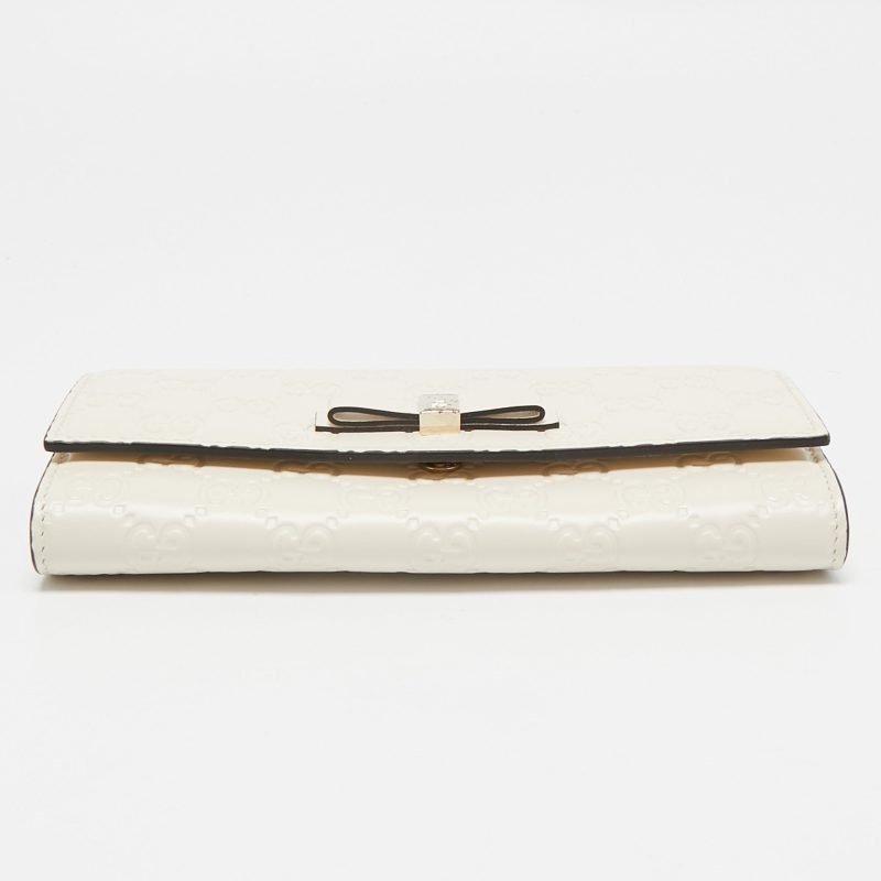 Gucci Off White Guccissima Leather Bow Continental Wallet - Barde - Image 6