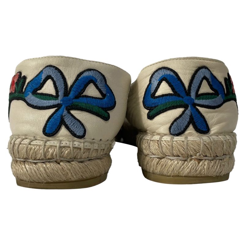 Gucci Floral Embroidered Espadrilles in White Leather - Barde - Image 3
