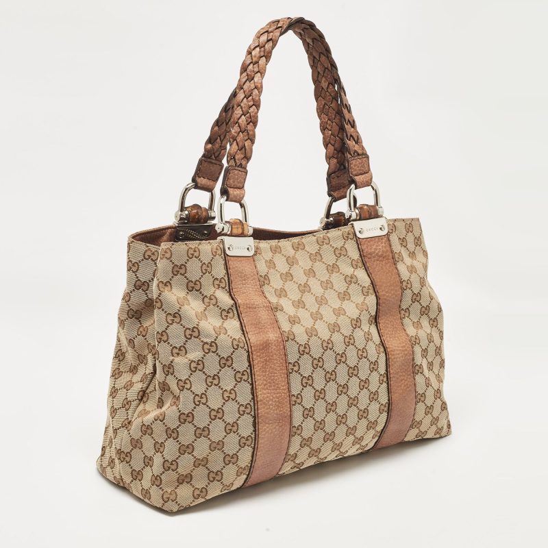 Gucci Beige/brown Gg Canvas And Leather Medium Bamboo Bar Tote - Barde - Image 2